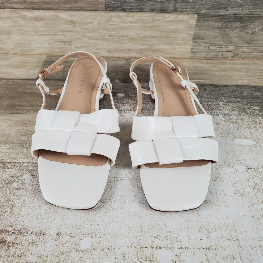Journee Tabatha Womens Sandal Sz 8.5 M White Buckle Slingback Block Heel